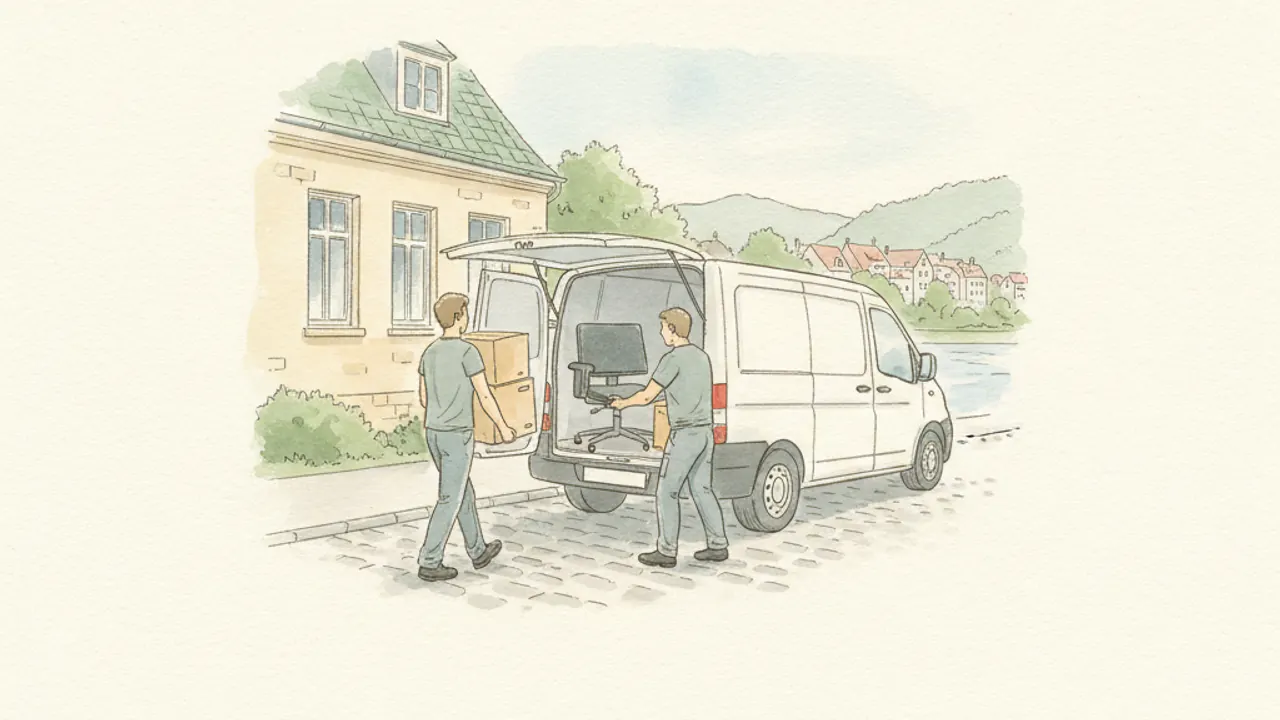 Büroumzug Mülheim an der Ruhr: vorbereitete Umzugsszene als Aquarell